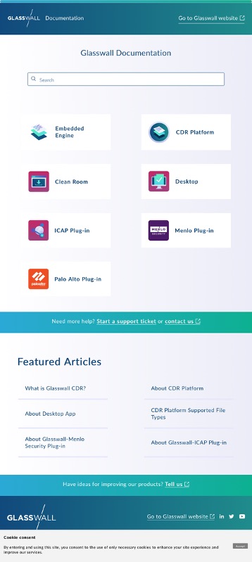 Documentation homepage before: light-themed, product-centric navigation