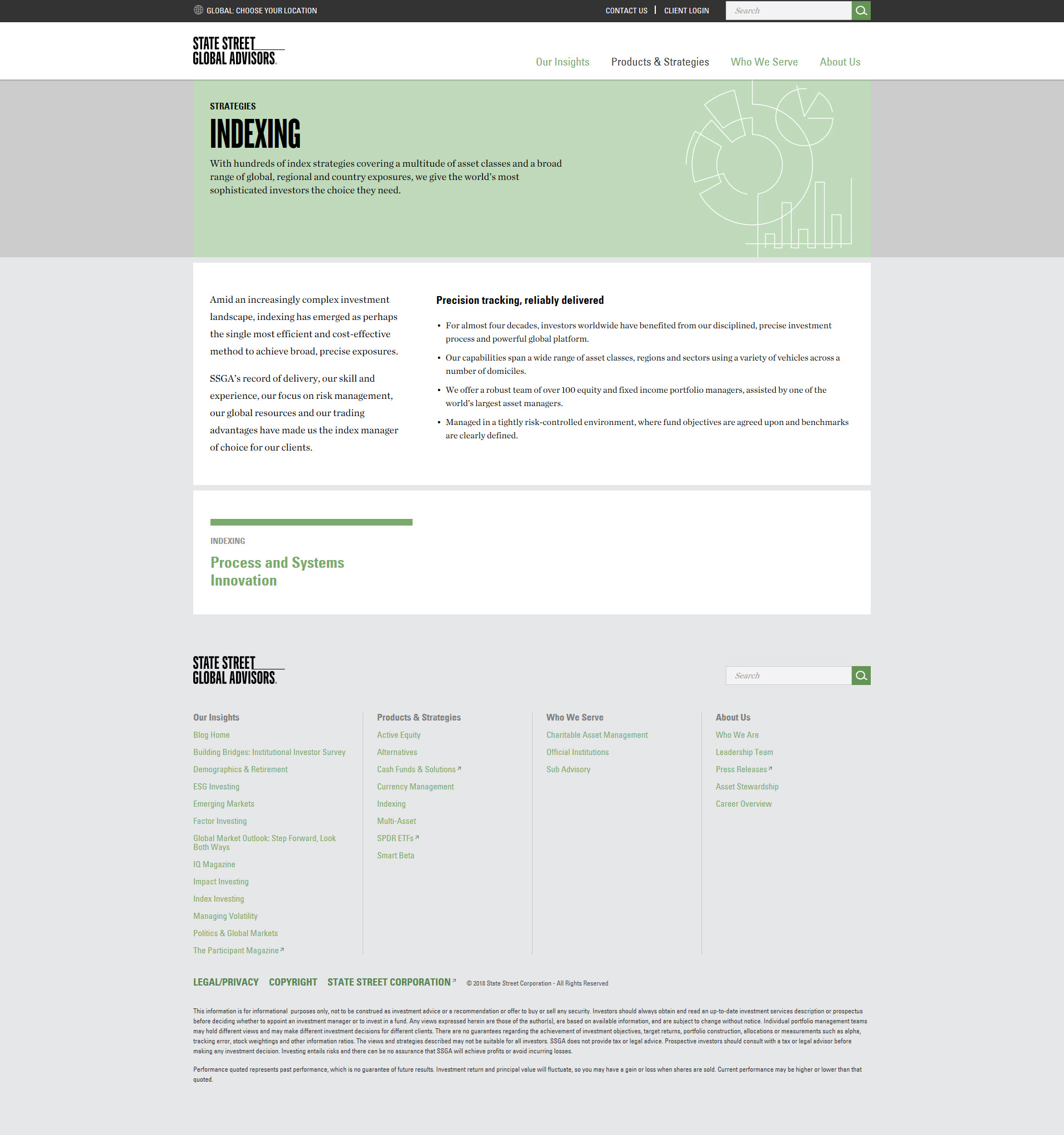 Original SSGA Indexing strategy page with grey background and Products and Strategies navigation